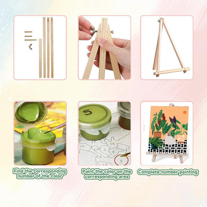 ICYANART 4 Pack Paint by Numbers kit for Adults with Frame and Wooden Easel, Plant Adult Paint by Number Kits, DIY Acrylic Oil Painting by Number for Beginners Home Wall Decor Gift (8x12 inch)