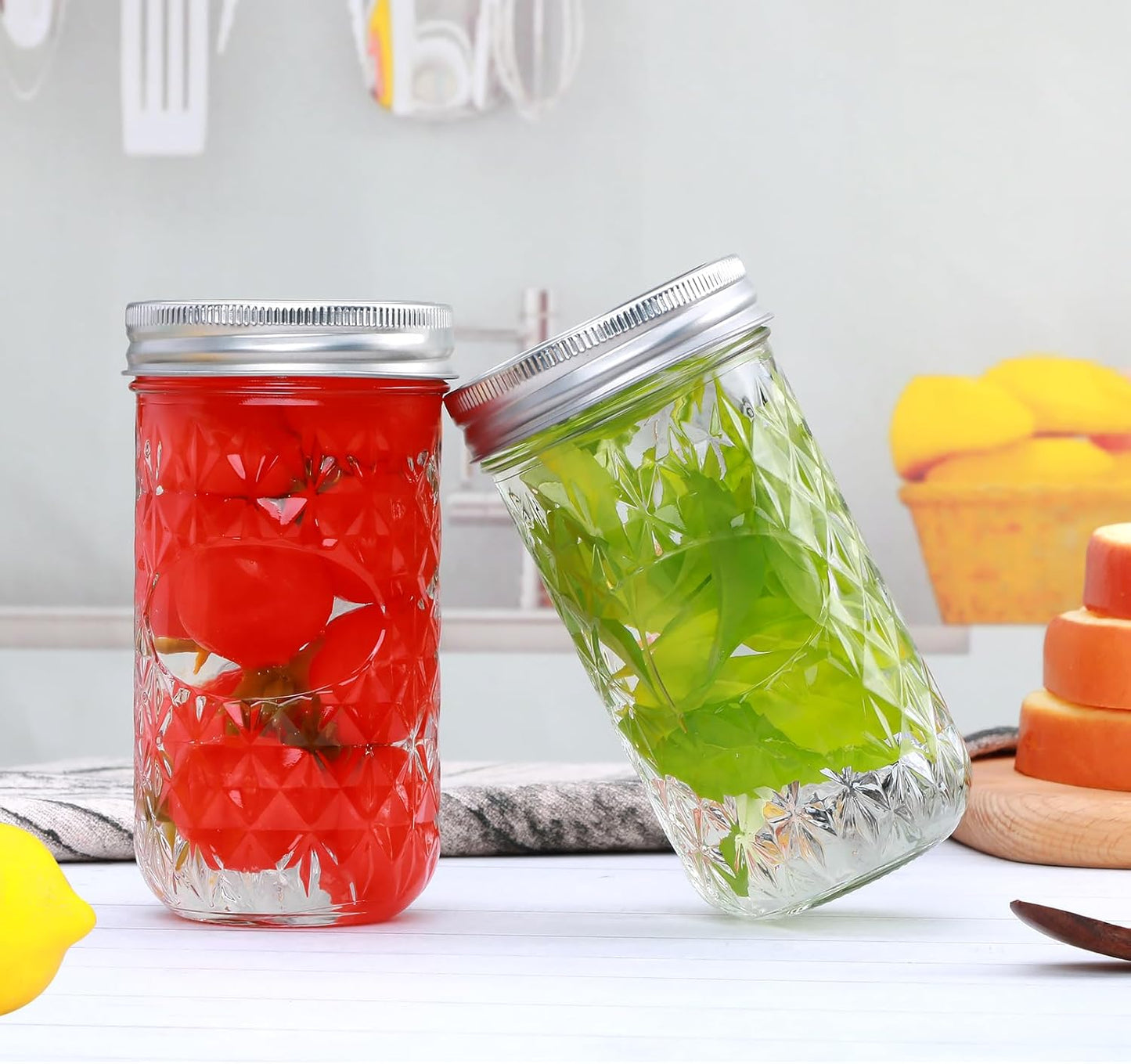 12 OZ,Canning 24PACK,Glass Flrolove Mason Jars Jars with Lids Jam Jars, Jelly Jars with Airtight Lids,Ideal