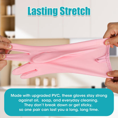choosme Household Gloves Waterproof with Flock Lining for Dishwashing Cleaning Reusable No-slip for Kitchen & Bathroom 3 Pairs Medium Blue+Green+Pink