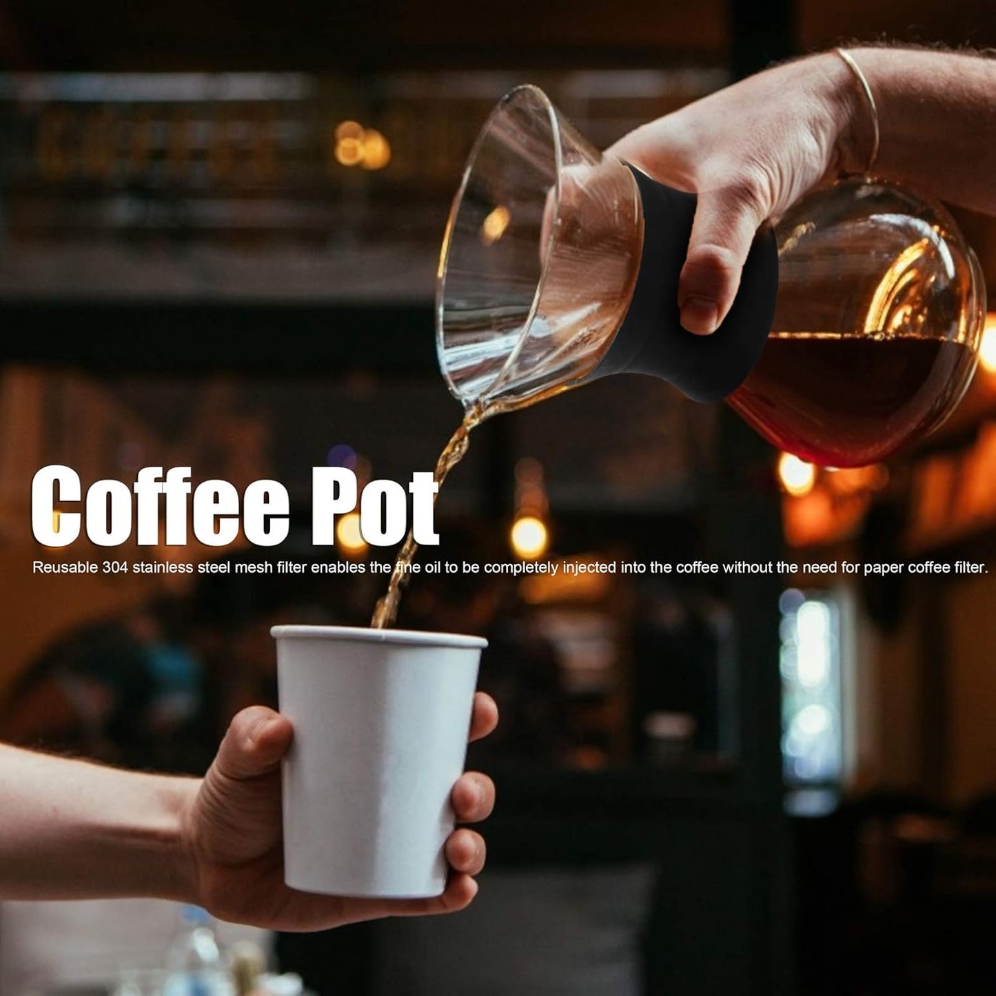 Fdit Reusable Glass Coffee Pot with Stainless Steel Filter, Manual Drip Coffee Maker Set (400ml)