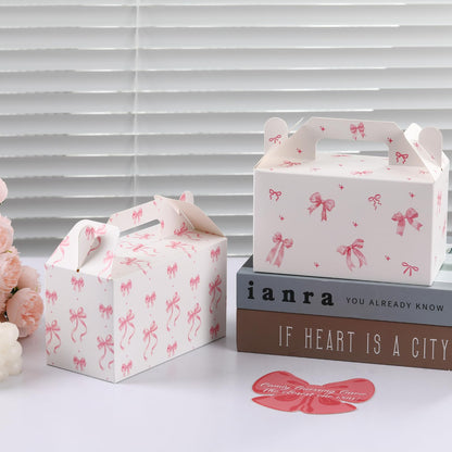 48 Count Pink Bow Treat Boxes Party Favors - 6x3.5x2.9 Inch Goodie Gift Boxes, Cute Bow Themed Candy Dessert Boxes for Birthday, Bridal & Baby Shower, Bachelorette, Engagement Party Supplies,4 Assorted Designs