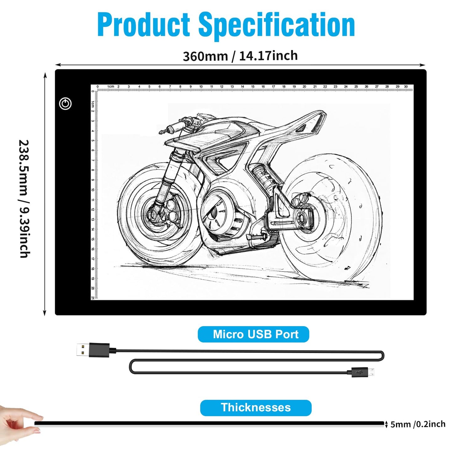 A4 LED Light Pad for Tracing, Adjustable Brightness Drawing Light Board forDiamond Painting, Vinyl Weeding, Sketching & Tattoo Transfer, USB PoweredEye-Care Light Box for Kids & Artists