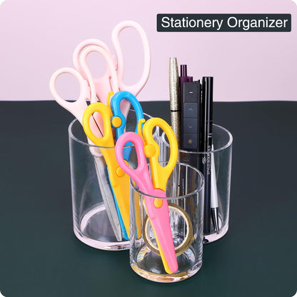 MOSIKER Makeup Brush Holder,Acrylic Clear Round Remote Control Pen Pencil Hair Nail Brush Comb Organizer with 3 Slots