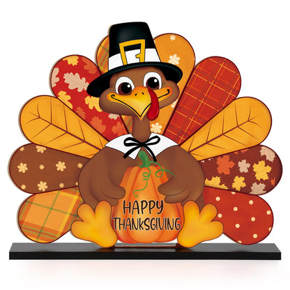 Thanksgiving Decorations Wooden Turkey Table Sign Fall Pumpkin Autumn Table Centerpieces Standing Tabletop Happy Thanksgiving for Holiday Harvest Home Room shelf Farmhouse Decorations Thanks Gives