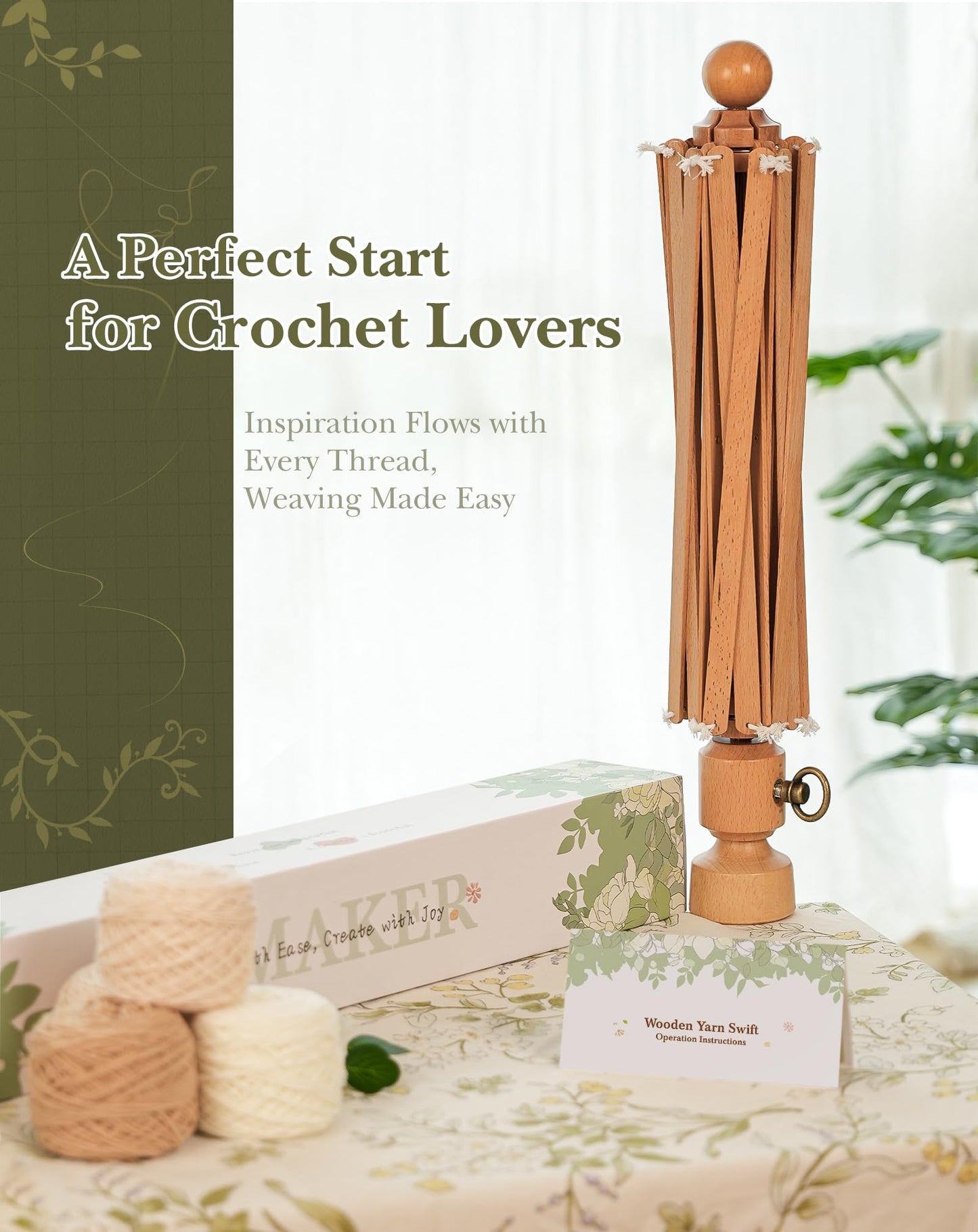 INMAKER Yarn Swift, Wooden Yarn Umbrella Swift，Crochet Accessories for Winding, Cool Gifts for Crocheters and Knitting Lovers