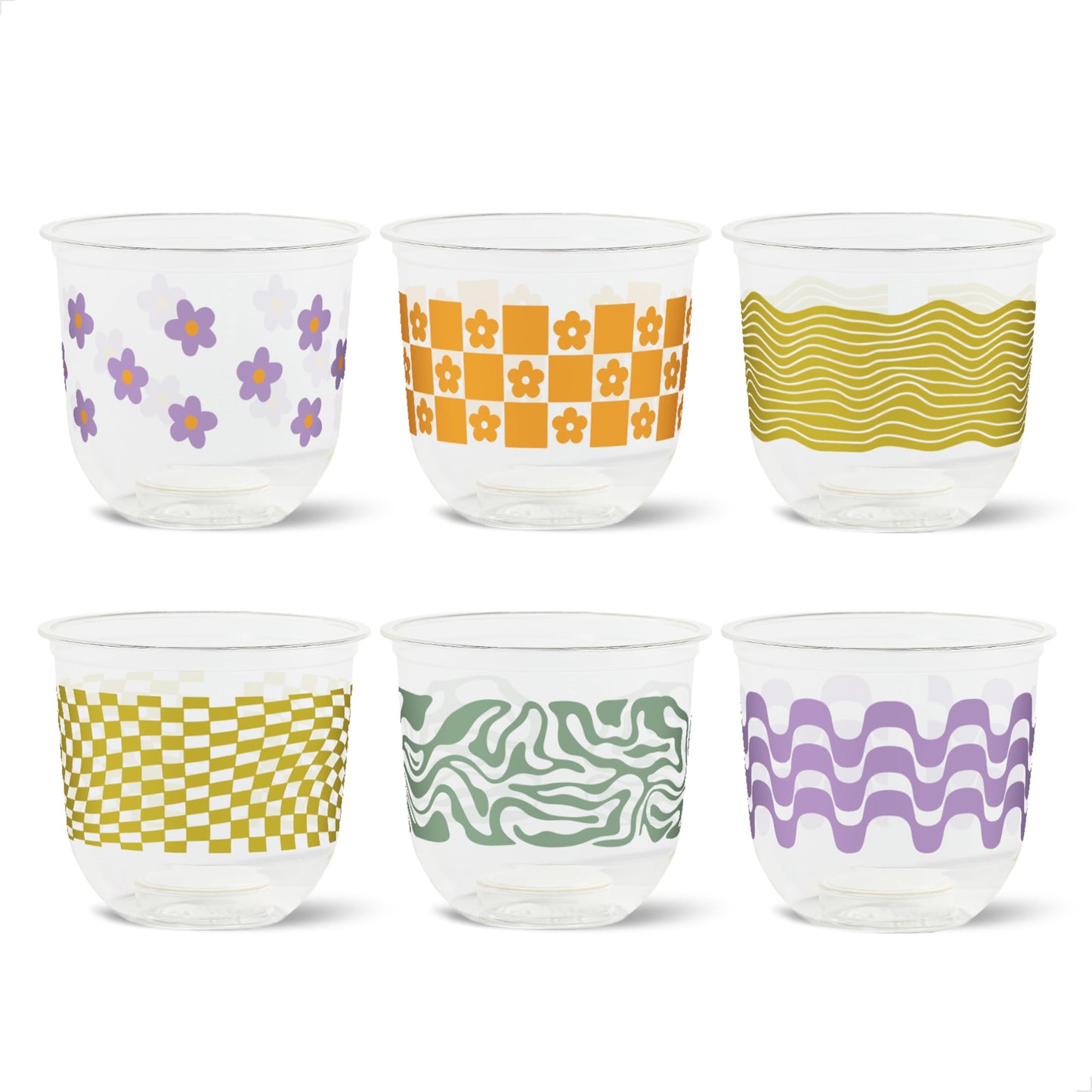 TOSSWARE NATURAL 12oz Arc - Retro Art - Plant Based 98mm Cups - Plastic Alternative for Parties, Bachelorettes, Weddings - Recyclable Theme Cold Cups - Set of 24