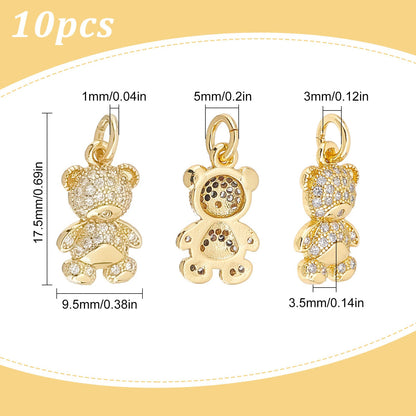 SUNNYCLUE 1 Box Bear Charms Gummy Bears Charm 18K Gold Plated Brass Charm Micro Pave Cubic Zirconia Hanging Loop Animal Charms for Jewelry Making Charm Necklace Earrings Bracelet DIY Craft