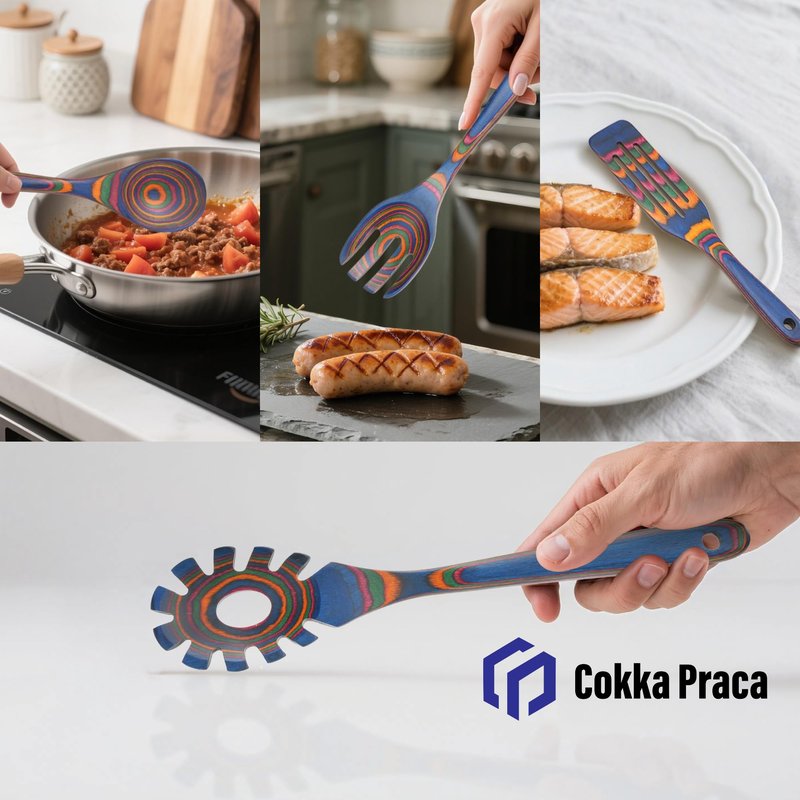 Cokka Praca 6-Piece Pakkawood Kitchen Utensils | Heat Resistant Wood Kitchen Utensils | Pakkawood Kitchen Cooking Utensil Set | Wooden Spoons for Cooking | Non-Sitck Cooking Spoons | Sapphire