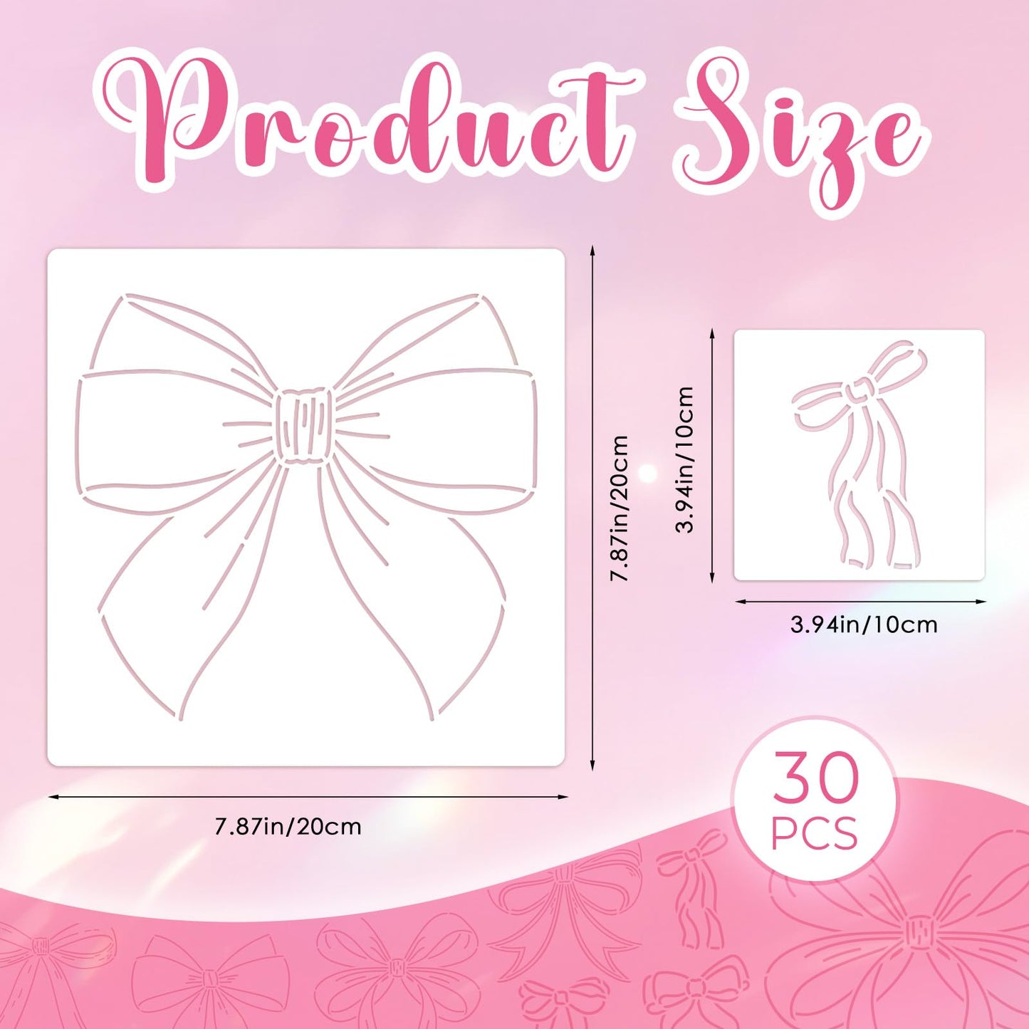30 Pcs Pink Bow Stencils Templates for Painting Reusable Bow Painting Stencils on Wood, Doormat,Floor, Wall DIY Farmhouse Home Decor 3.94"/7.87"