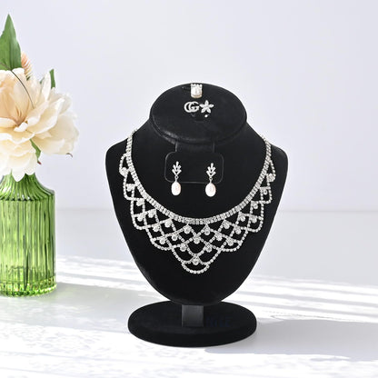 MOOCA Jewelry Display, Black Velvet Stand, Necklace Mannequin, Adjustable Hook, Wood Base, Fits Choker Necklaces, Jewelry Storage