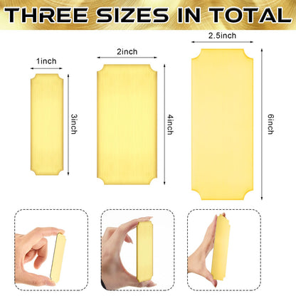 Therwen 15 Pcs Engraved Name Plates Bulk Metal Perpetual Plaque Plate Laser Engraving Blanks Adhesive Nameplate Card for Home Indoor DIY Signage Etching(Gold,4" W X 2" H,Classic)