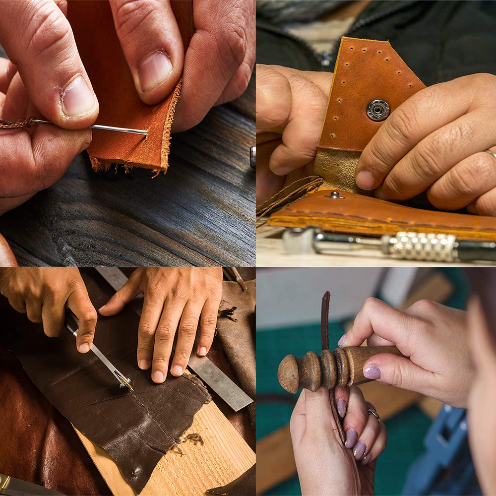 Dorhui Leather Craft Tools Kit, Leather Working Tools and Supplies Leather Craft Stamping Tool Waxed Thread Groover Awl Stitching Punch Hole for Leather Artworks