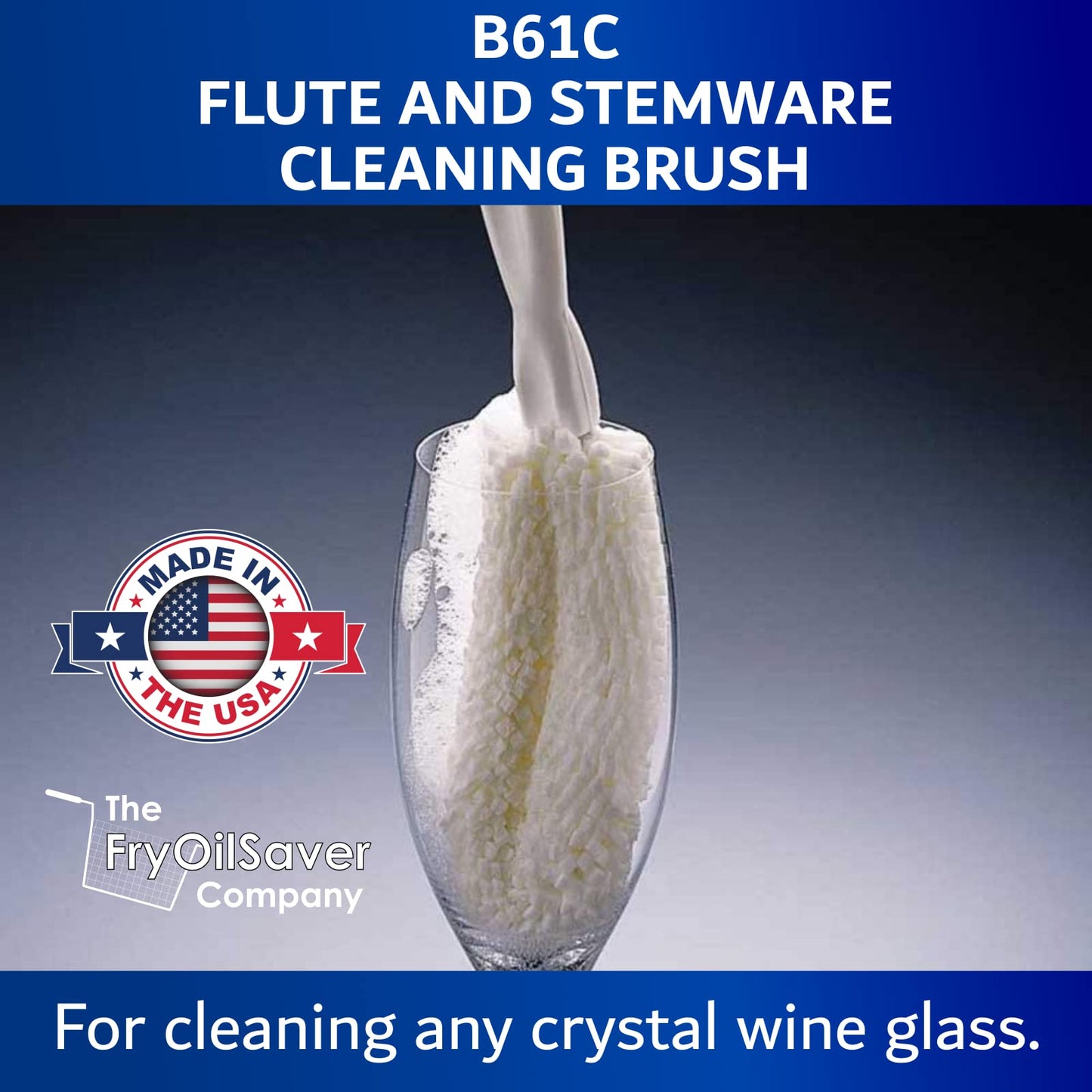 Set of 2 Crystal Stemware & Goblet Glass Cleaning Brush Kit - Non-Scratch Foam Wine Glass Brushes for Washing Glasses, Decanter, Mug, Stemware - for Home, Restaurant, Bar, Hotel - by FryOilSaver Co.