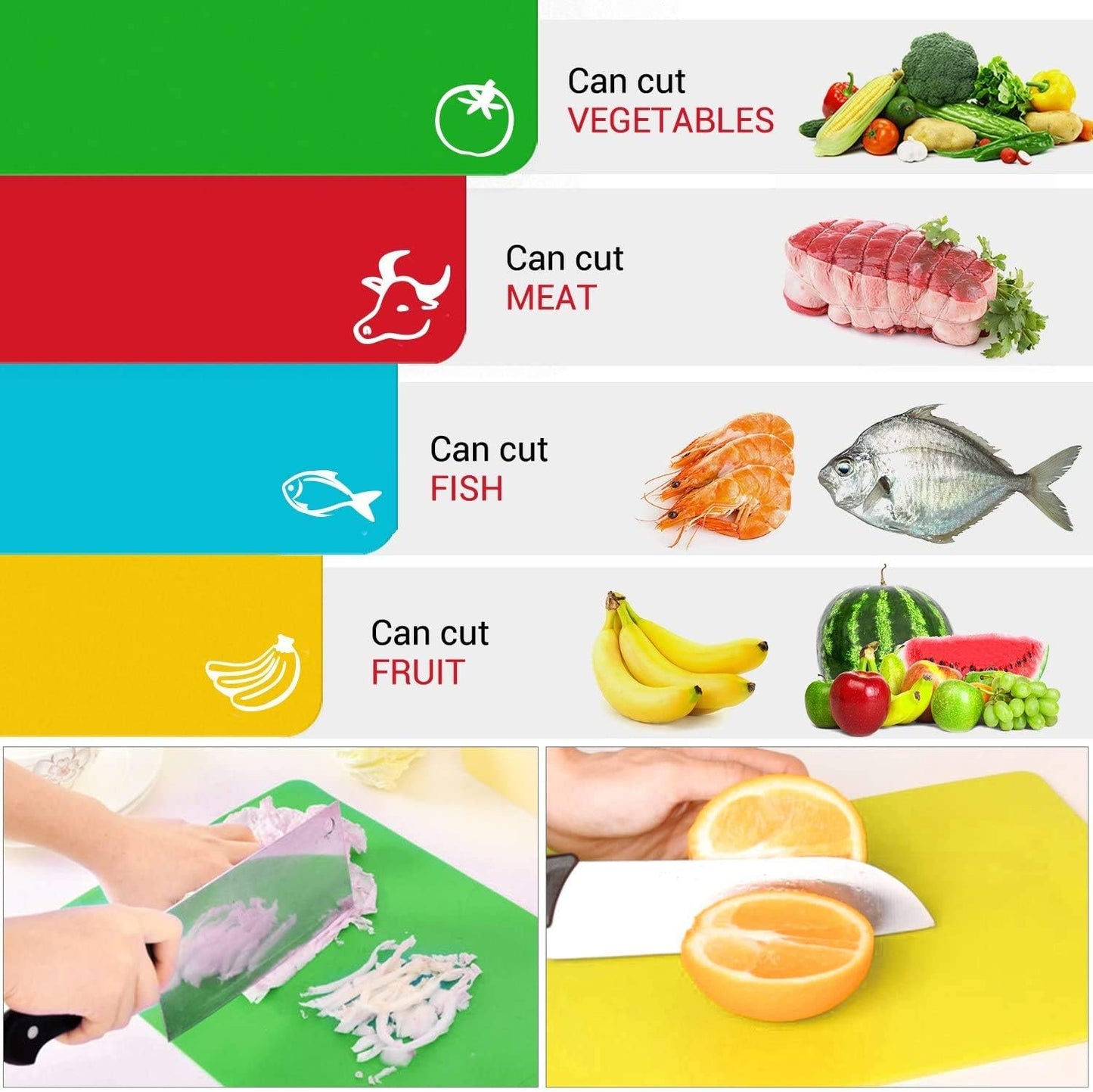 Kitchen Plastic Cutting Board Set, Extra Thick Flexible Non-Slip Chopping Board with Colored Icons, Set of 4