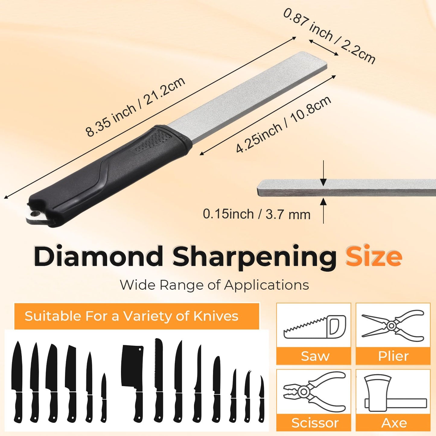 Frienda Diamond Sharpening 121n Dual-grit Knife Sharpener Stone Tool Lawn Mower Blade Sharpener File Garden Tool 325/1200 Grit Handheld Double with Angle Guide for Kitchen Axe Machete Chisel Drill