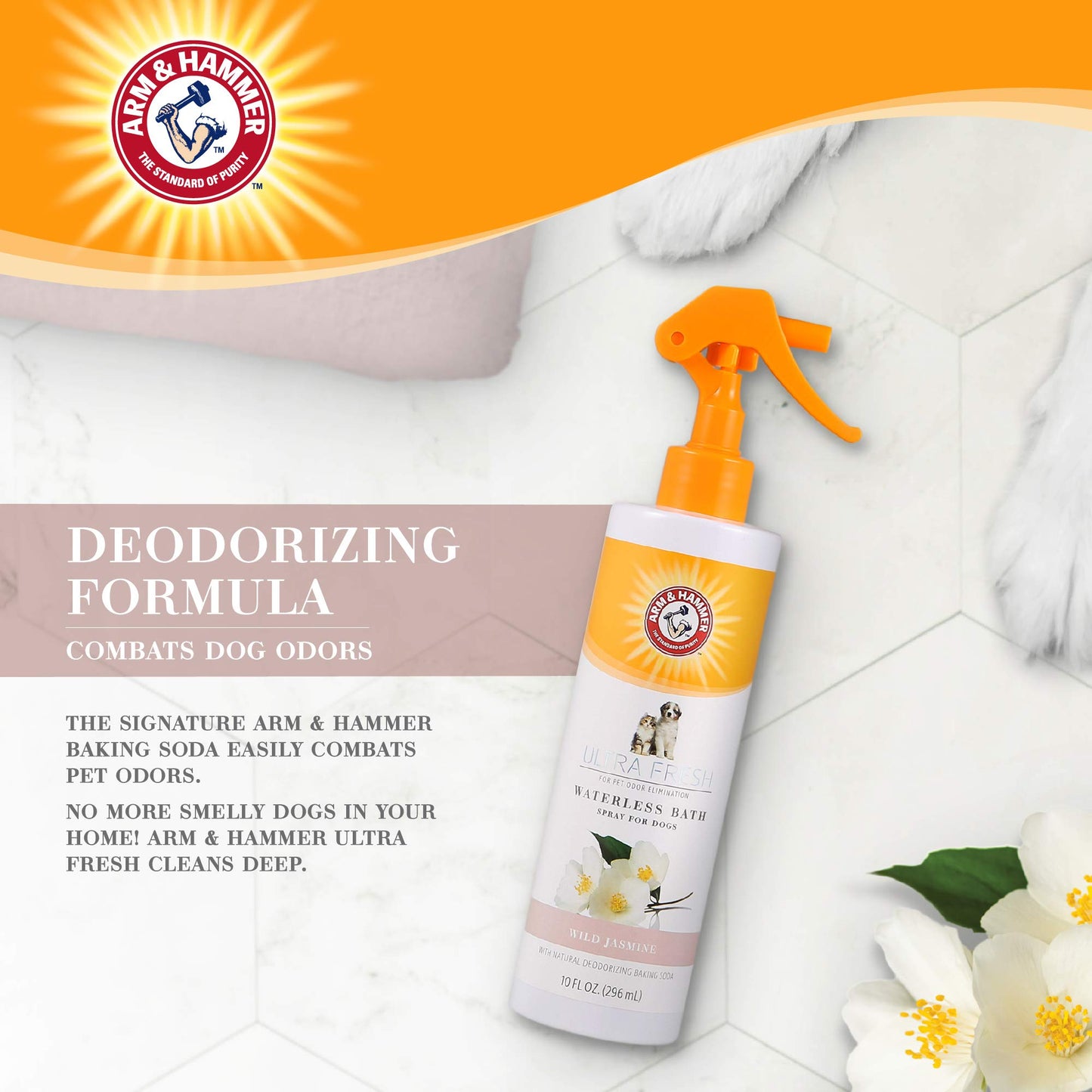Arm & Hammer for Pets Ultra Fresh Waterless Bath Spray in White Jasmine Scent | Dry Dog Shampoo, Deodorizer