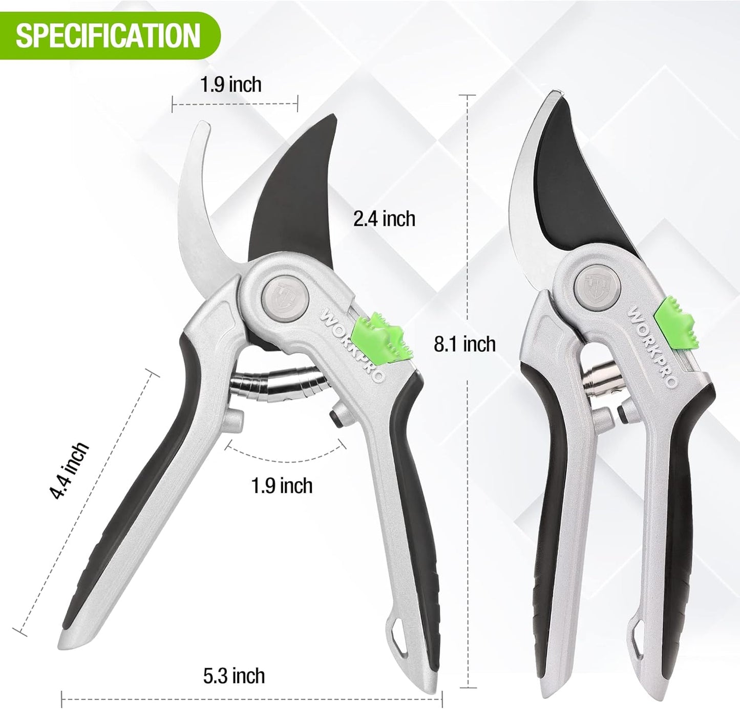 WORKPRO Bypass Pruning Shears, 8" Hand Pruners with Aluminum Handle and Sharp SK5 Blades for Gardening
