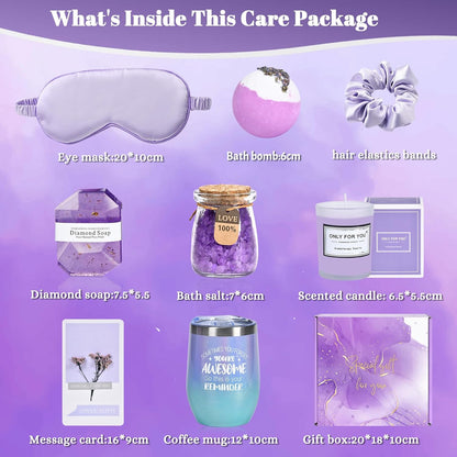 Gifts for Women, Mom, Wife, Girlfriend, Sister - Lavender Spa Gift Basket Set for Birthday, Christmas, Valentine's Day