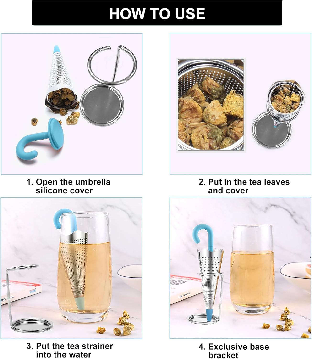 Numola 2Pcs Stainless Steel Fine Mesh Tea Infuser with Drip Tray for Tea Cups, Mugs, Teapots (Red & Blue)