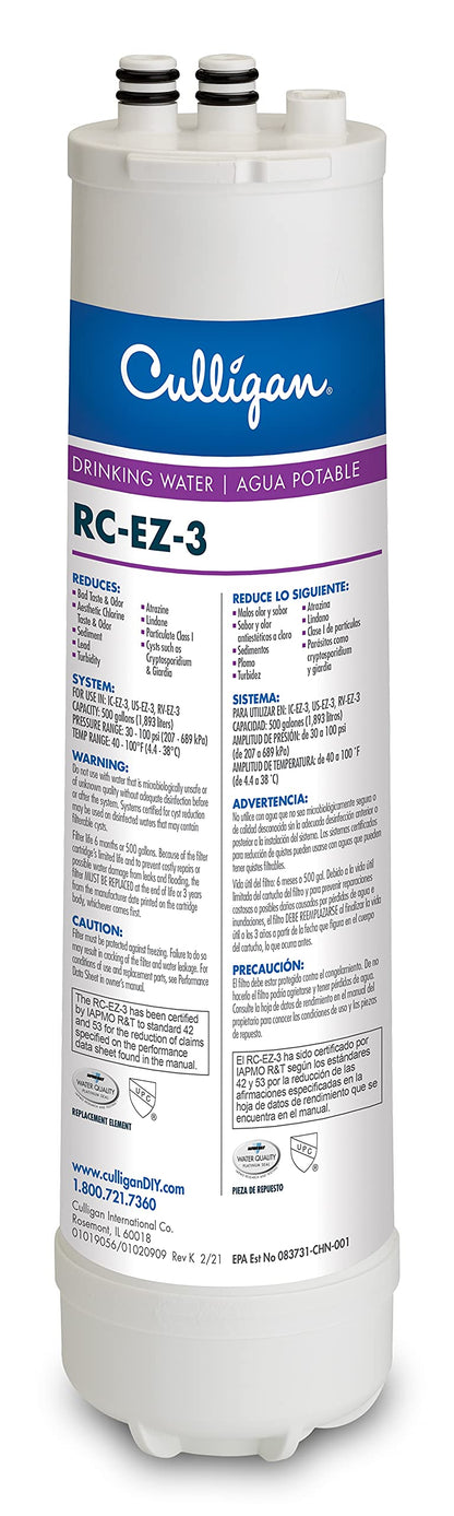 Culligan RC-EZ-3 Easy Change Advanced Water Filtration Replacement Cartridge, 500 Gallons, (Pack of 1)