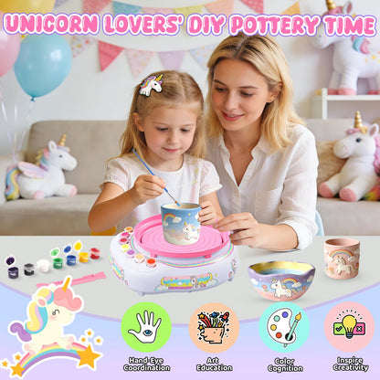 Pottery Wheel for Kids Complete DIY Pottery Painting Kit, Arts and Crafts for Kids Ages 8-12 with 3 Air-Dry Clay Packs and Tools, Unicorn Art Supplies Toys Birthday Gift for Boys Girls 6+ Years Old