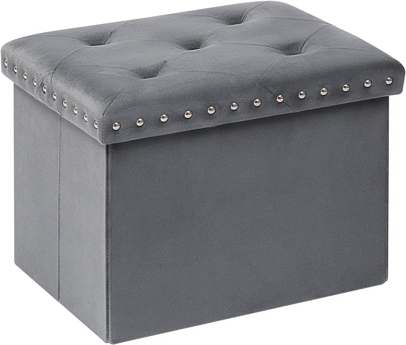 Grey,16.5"x12.6"x12.6" PINPLUS Storage Ottoman with Benches Foot Rest Stool, Folding Velvet Shoes Chest for Bedroom