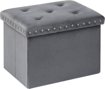 Grey,16.5"x12.6"x12.6" PINPLUS Storage Ottoman with Benches Foot Rest Stool, Folding Velvet Shoes Chest for Bedroom