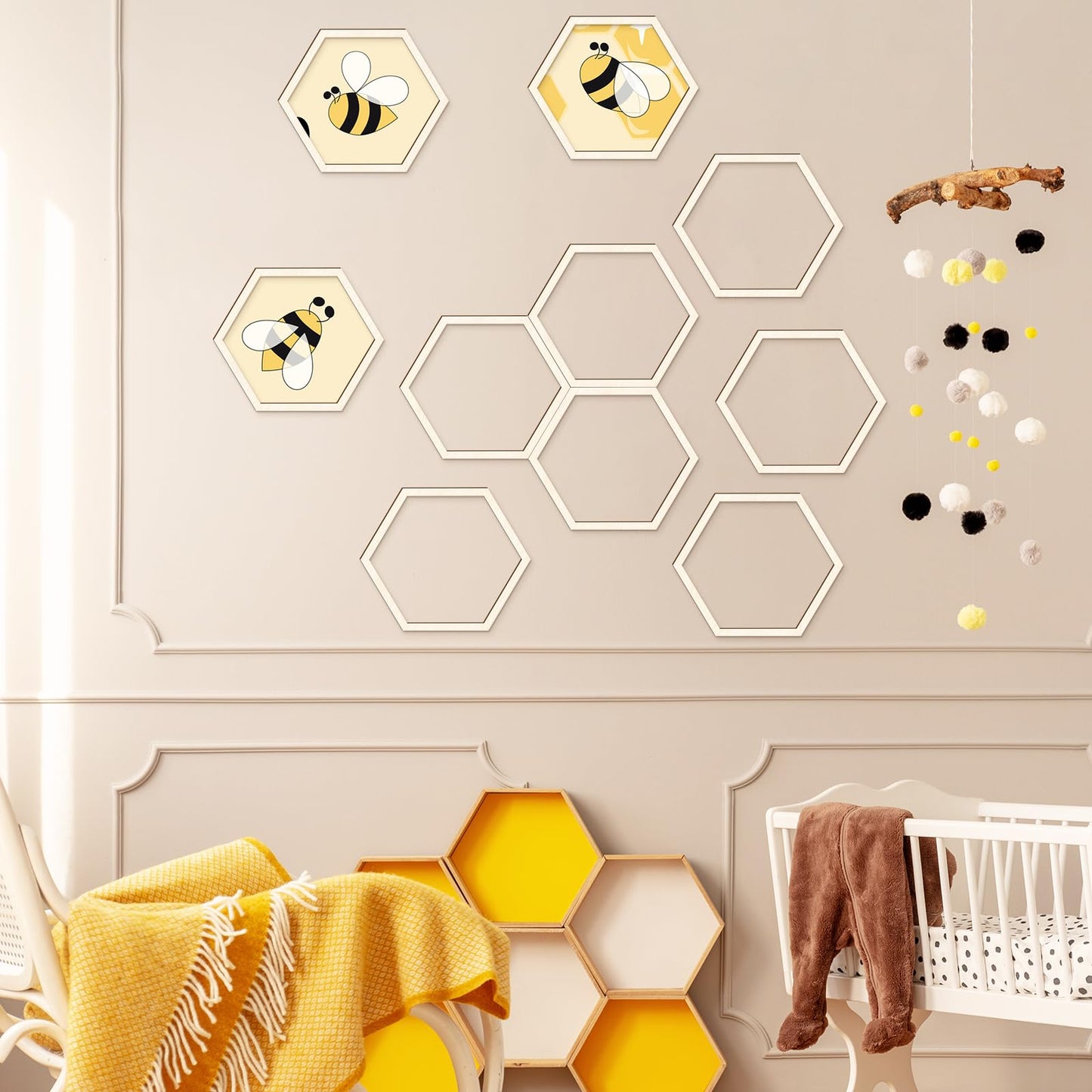 20 Pcs Wooden Honeycomb Decorations, 8.2 Inch Unfinished Hexagon Wall Decor Honeycomb Beehive Sign for Baby Shower Bee Theme Birthday Party, DIY Craft Wall Stickers Decorative Wood for Home Decor