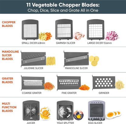 RüK Vegetable Chopper - 22-in-1 Multi Veggie Mandoline Slicer with 11 Blades & Lemon Squeezer | Food Cutter