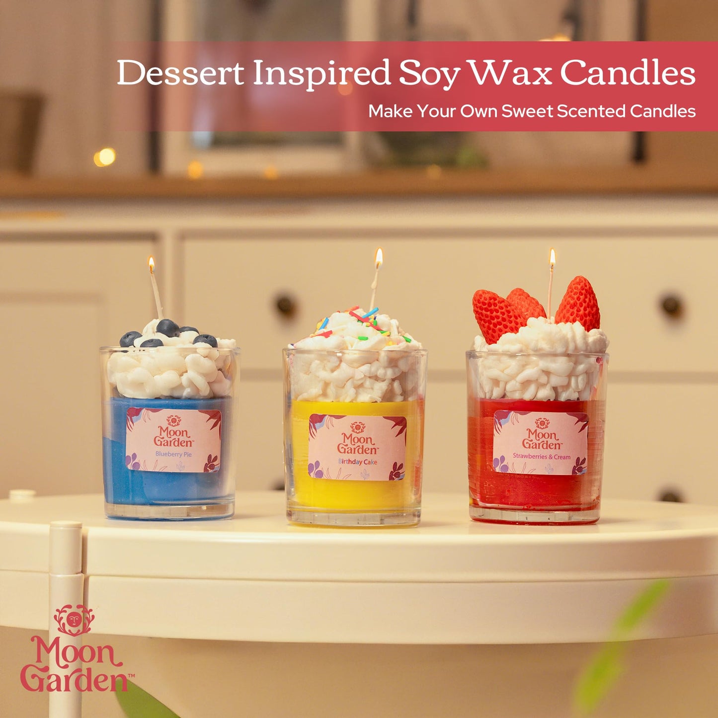 Moon Garden Candle Making Kit, Dessert Theme DIY Candle Kit for Adults, Fragrence Oils, Soy Wax Whip Cream and Toppings, The Complete Craft Set - Gift for All Loved Ones