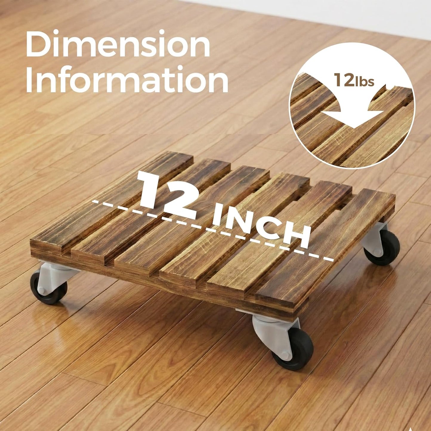 300lb 12inch 2 Pack Bamworld Wood Plant Caddy with Wheels, Capacity, Heavy Duty Planter Stand with Wheels Plant Dolly