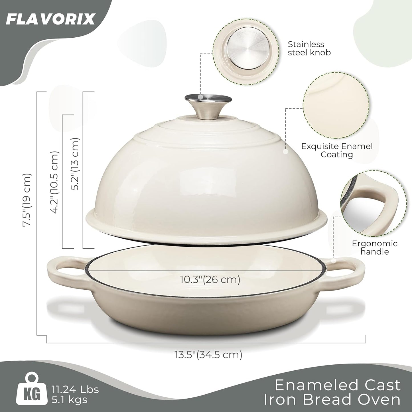 6Qt 482, Cast Iron Bread Oven for Sourdough, Bread Baking Pan with Lid, Enameled Sourdough Dutch Oven for Bread Baking