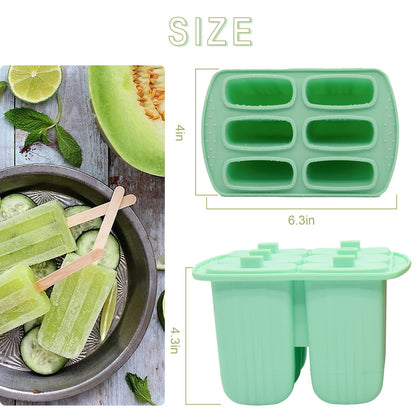 Bongpuda 6 Pieces Silicone Popsicle Molds,Easy-Release Bpa-Free,Ice Pop Mold,Ice Cream Molds For Kids,With 50 Pcs Popsicle Sticks+Cleaning Brush(Green）