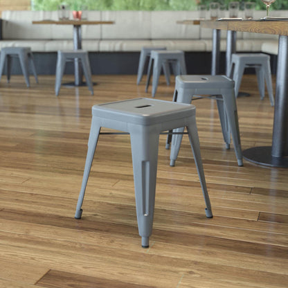 Flash Furniture Metal Dining Table Height Stool - Backless Silver Kai Commercial Grade Stool - 18 Inch Stackable Dining Chair - Set of 4