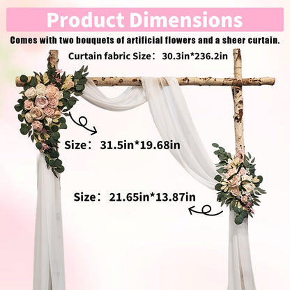 Garvee Arch Flowers with Drapes Kit (Pack of 3) - Includes 2Pcs Artificial Flower Arch Decor & 1Pcs Drapes, for Wedding Ceremony Bouquets Reception Backdrop Decoration, White