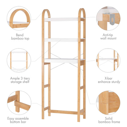 Spirich Over The Toilet Storage Shelf, 3-Tier Over Toilet Bathroom Organizer, Space-Saving Above Toilet Storage Shelf Rack with Bamboo Frame