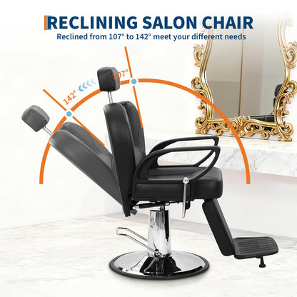 GarveeLife Heavy Duty Barber Chair for Hair Stylist, 360° Swivel Hydraulic Reclining Salon Chair with Adjustable Headrest & Pump, Shampoo Chair for Beauty Spa & Tattoo Artists, Max Load 330 Lbs