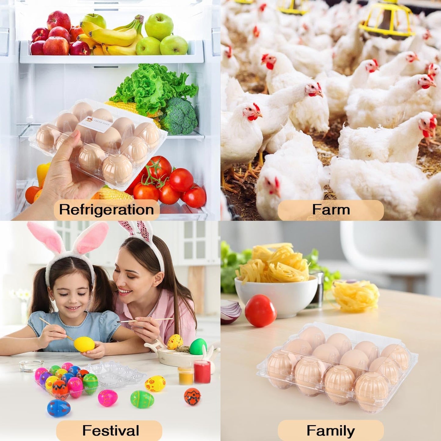 Egg Cartons 80 Pieces, Clear Plastic Reusable Egg Tray Container Holder for 12 Count Eggs, Bulk Storage with Sticker