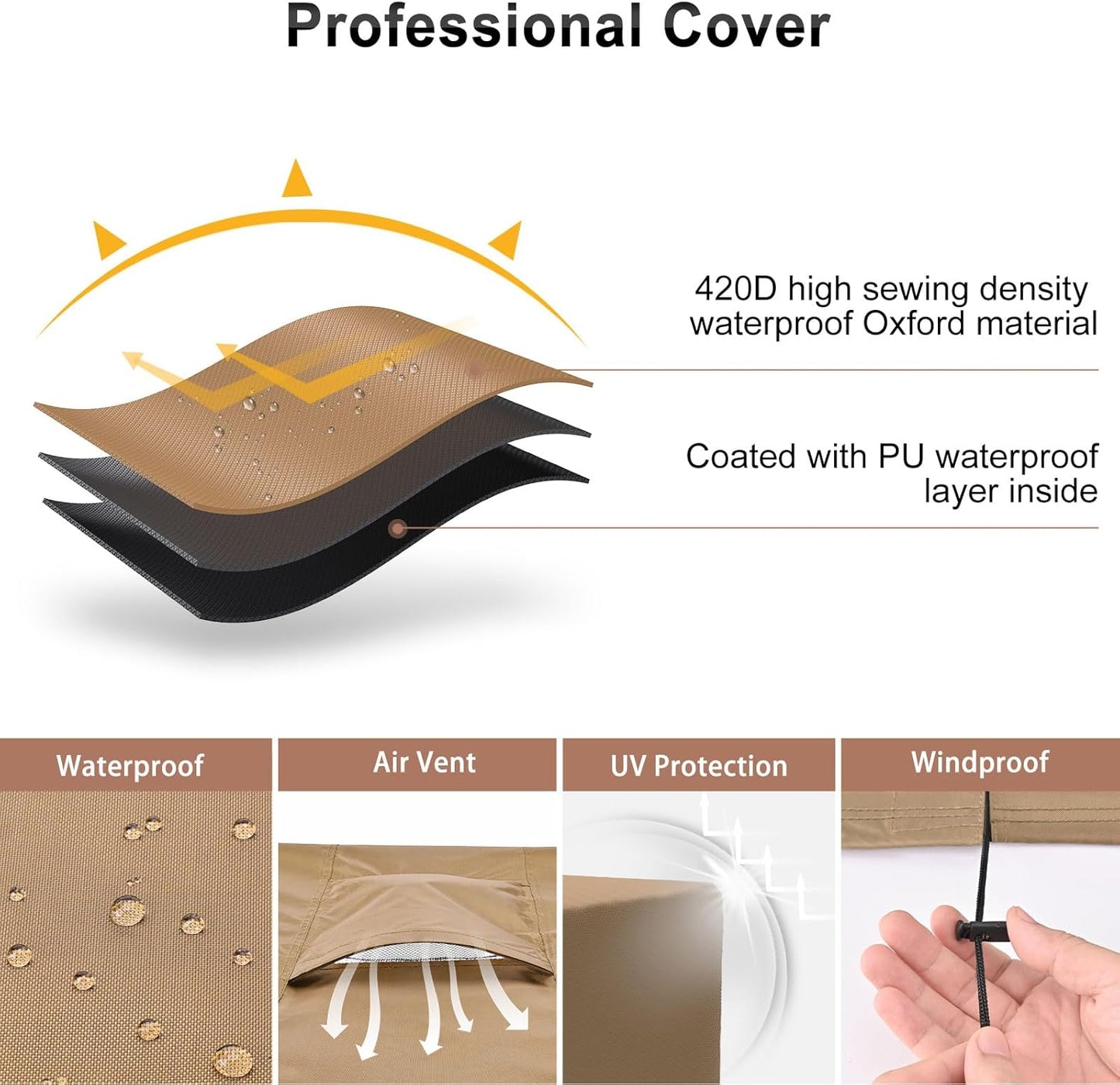 Mrrihand Waterproof Heavy Duty Central Air Conditioner Cover for Outside Units, Brown, Large AC Cover for Winter