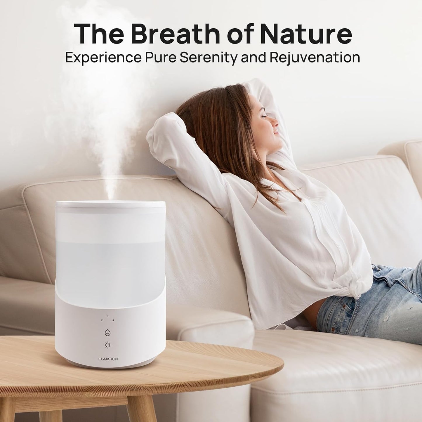 2.5L 25H Clarston Humidifiers for Bedroom, Cool Mist Humidifier with Essential Oils Diffuser and Nightlight, Top Fill