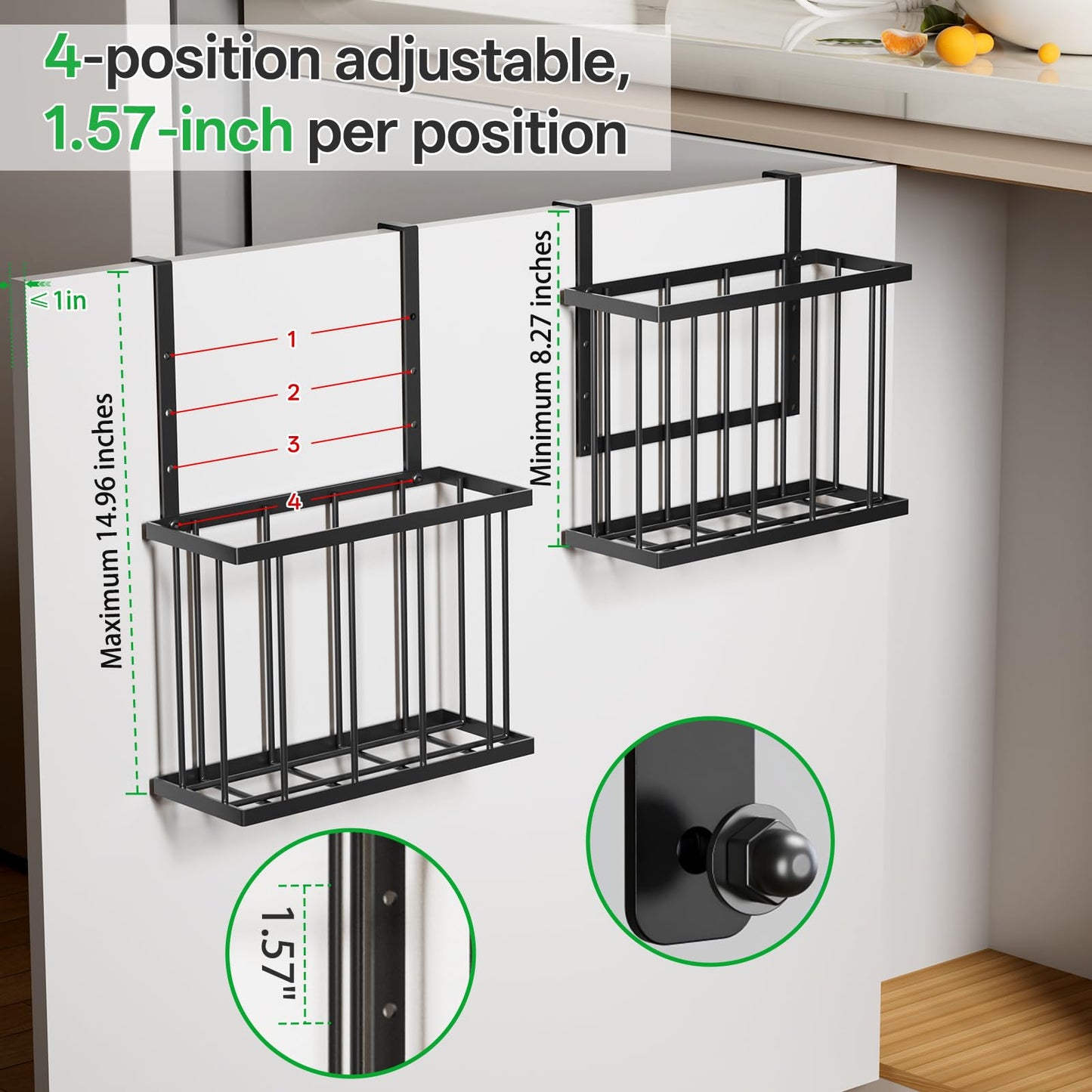 DTUQYX 3 Pack Cabinet Door Organizer - Adjustable Over Cabinet Door Organizer with Towel Rack and Small Basket, Over The Cabinet Door Storage for Kitchen Supplie, Cleaning Supplie and Cutting Board