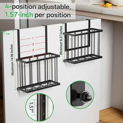 DTUQYX 3 Pack Cabinet Door Organizer - Adjustable Over Cabinet Door Organizer with Towel Rack and Small Basket, Over The Cabinet Door Storage for Kitchen Supplie, Cleaning Supplie and Cutting Board