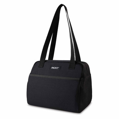 PackIt(R) Freezable Hampton Lunch Bag, Black, Built with EcoFreeze(R) Technology, Collapsible, Reusable, Zip Closure with Front Pocket and Shoulder Straps, Designed for Fresh Office Lunches