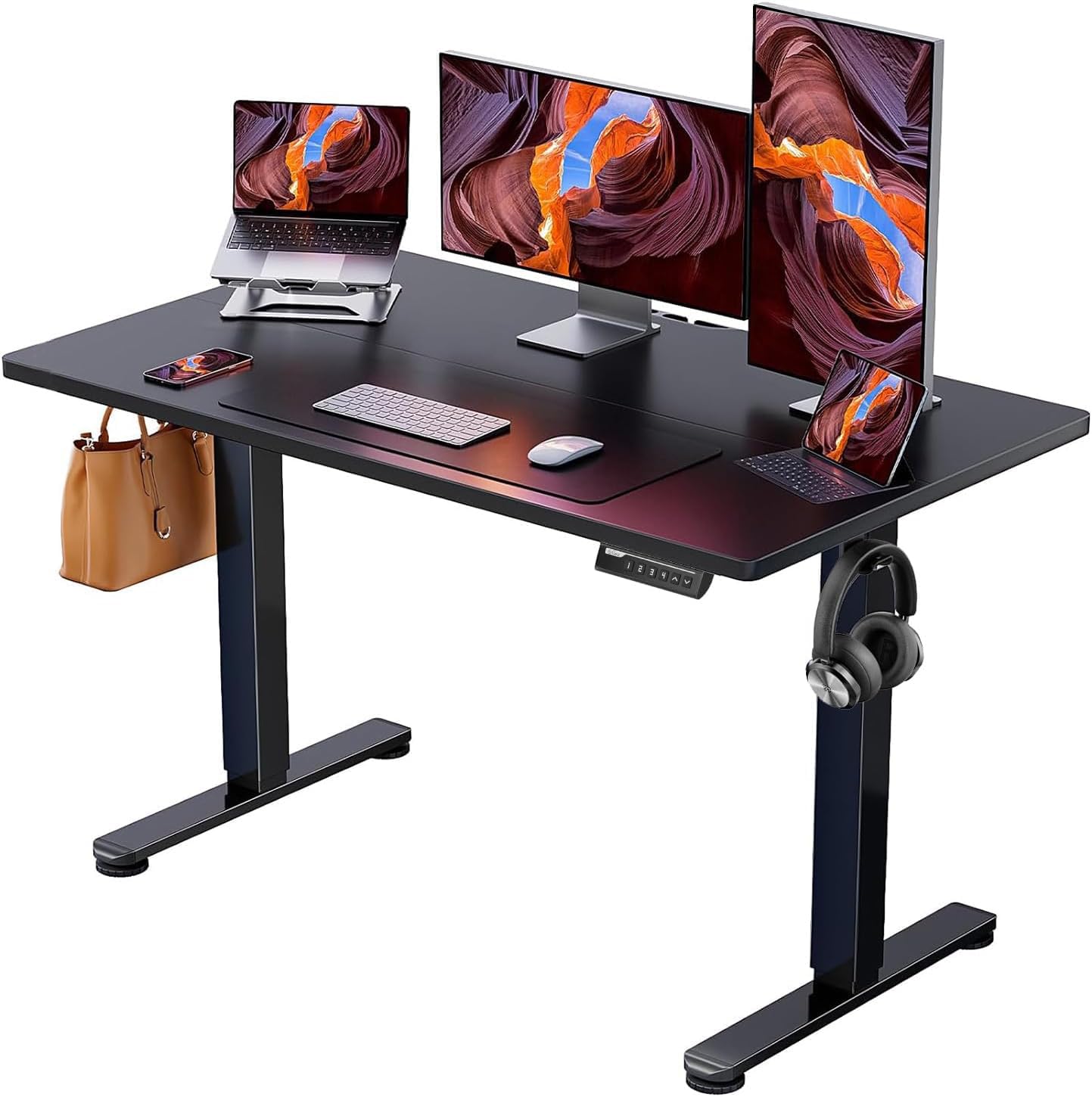 ErGear Height Adjustable Electric Standing Desk, 48 x 24 Inches Sit Stand up Desk, Memory Computer Home Office Desk with Two-Piece Desktop (Black)