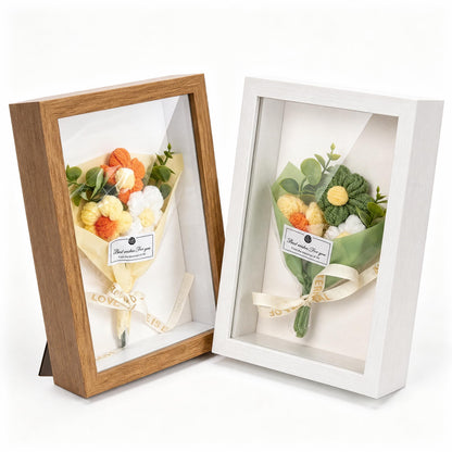 2Pack 5x7 Shadow Box Frame w. Mini Crochet Flower Bouquet, Small Shadow Box Frame, DIY Shadow Boxes Display Cases for Home Decor, Wedding, Birthday for Women, Mom, Friends