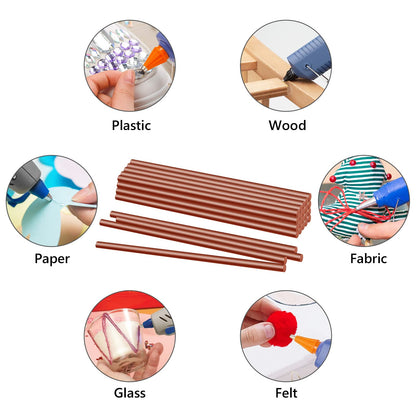 Manarty Hot Glue Sticks, 48PCS 0.27" Dia x 8" Long Mini Size Brown Glue Sticks Extra Long Melt Wax for Metal Wood Glass Fabrics DIY Art Craft School Projects Repairing Party Festival Home Decoration
