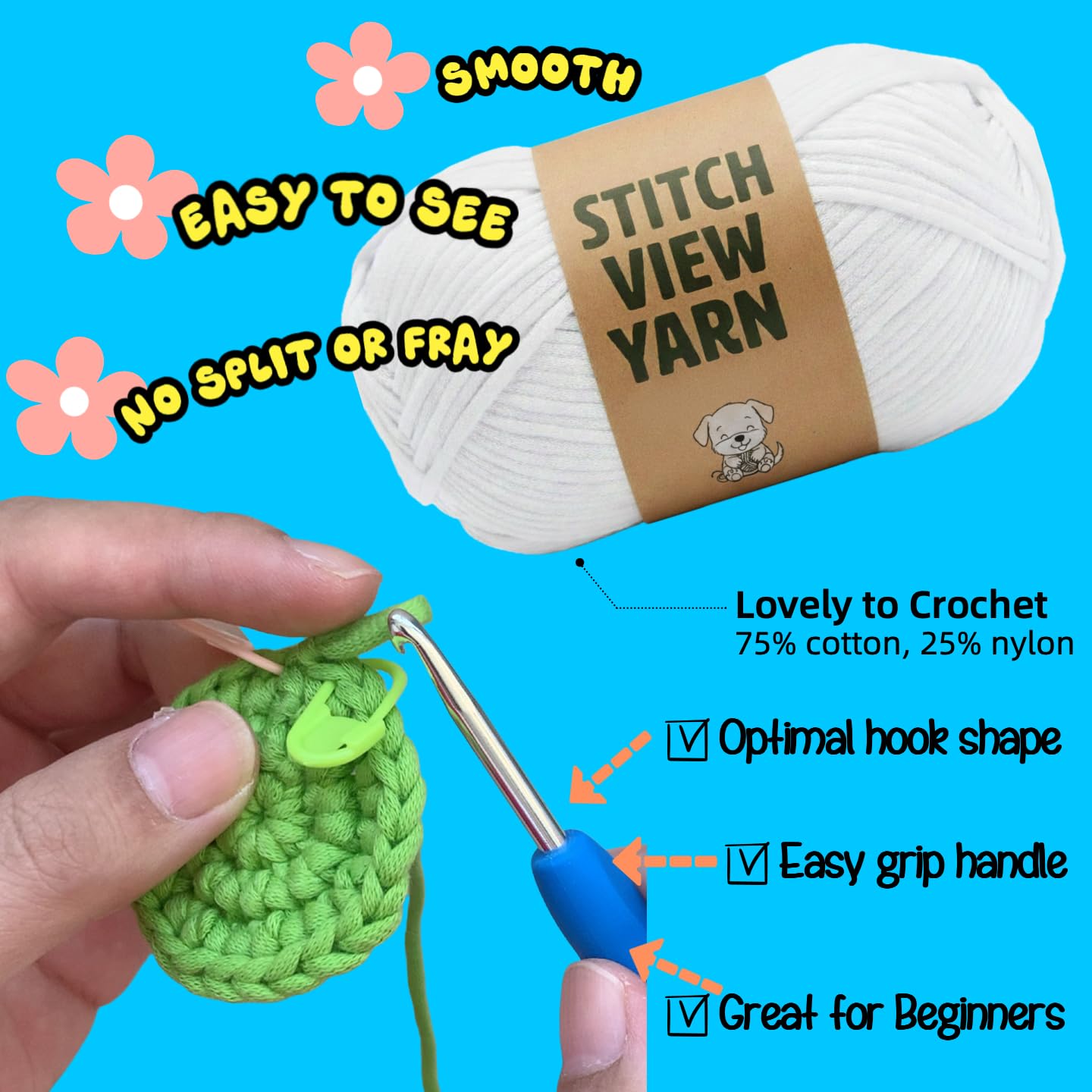 BUNUKY Crochet Kit for Complete Beginners - DIY Starter Kit to Make a Cute Puppy | Step-by-Step Video Tutorials for Easy Learning | Creative Craft Gift for Christmas, Adults, Teens (Sky Pup)