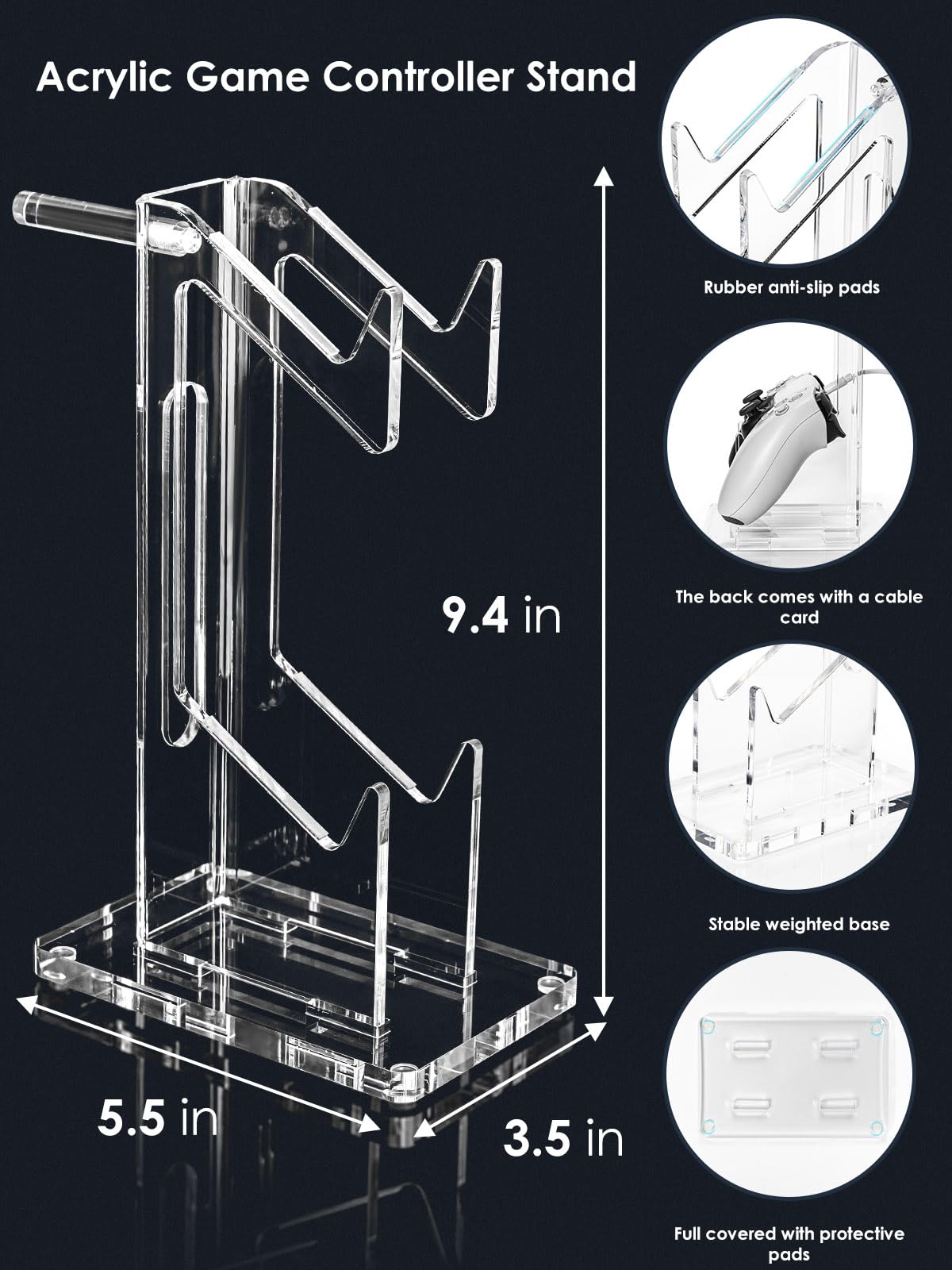 OAPRIRE Headset and Controller Stand, Space-Saving 2 Tier Game Controller Holder, Acrylic Controller and Headset Stand for Desktop, Universal Design Compatible with PS5/PS4/Xbox/Switch (Crystal Clear)