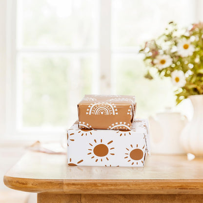 Whaline 12Pcs Modern Boho Wrapping Paper Boho Daisy Flower Rainbow Sun Gift Wrap Bulk Art Paper Folded Flat for Baby Shower Birthday Wedding DIY Crafts Gift Packing, 19.7 x 27.6 Inch