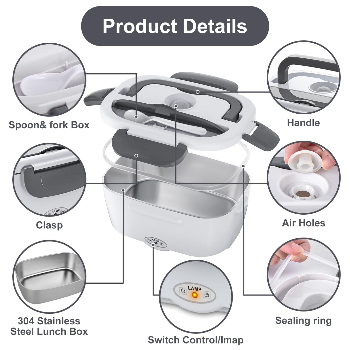 Electric Lunch Box Food Heater, 3 in 1 Ultra Quick Heated Lunch Boxes for Adults, 12V/24V/110V Portable Food Warmer for Car/Truck/Office With Fork Spoon and Insulated Carry Bag
